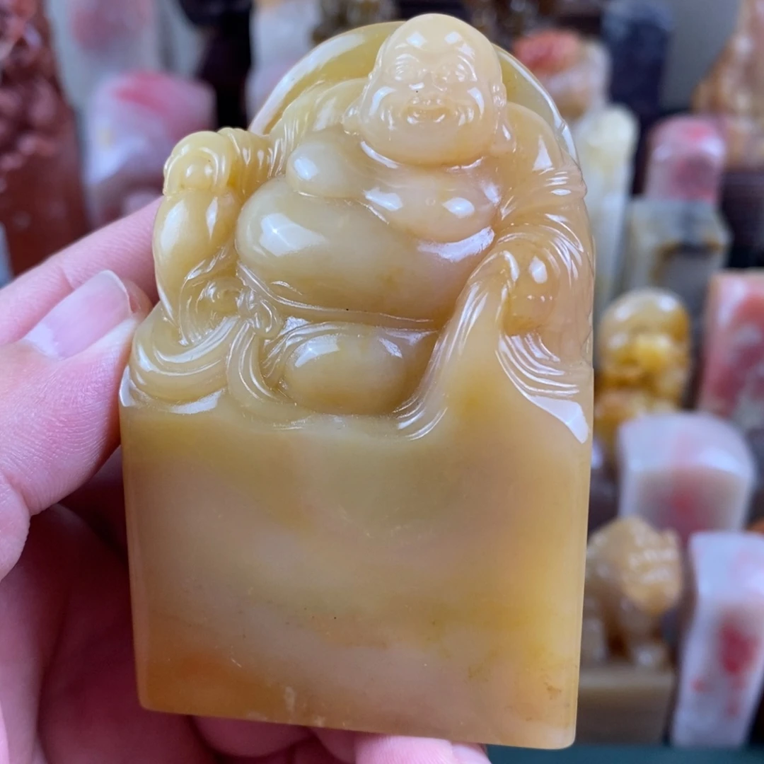 巴林石印石巴林石手工雕弥勒钮章