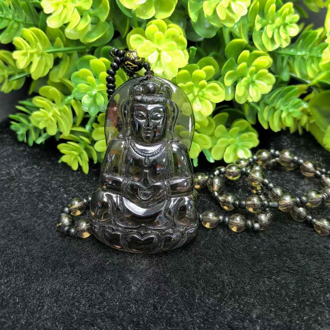 C3402【福嘟嘟珠宝】黑钻晶黑曜石宝瓶观音吊坠-送礼佳品-配珠链