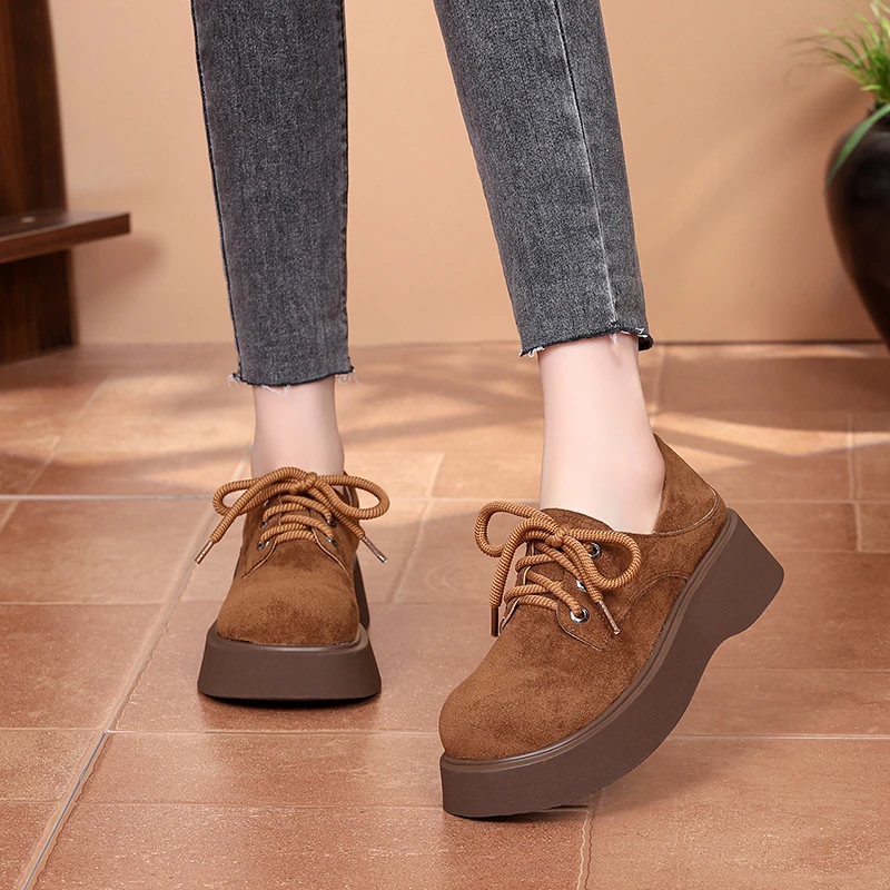 2025拜年新款时尚百搭圆头增高厚底女士两穿勃肯鞋34小码低帮休闲