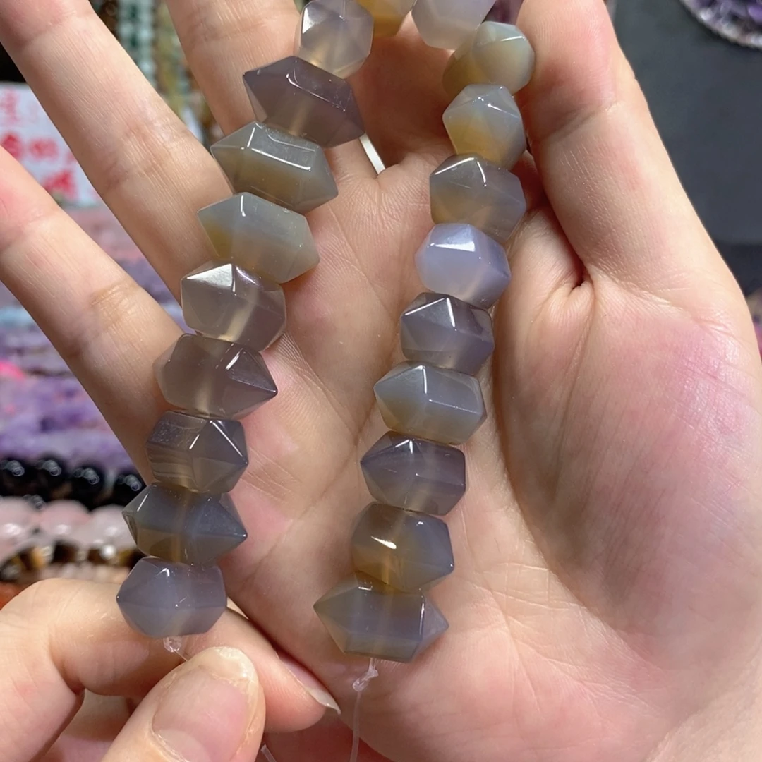 未镶嵌玛瑙/玉髓珠宝半成品灰玛瑙双尖20颗