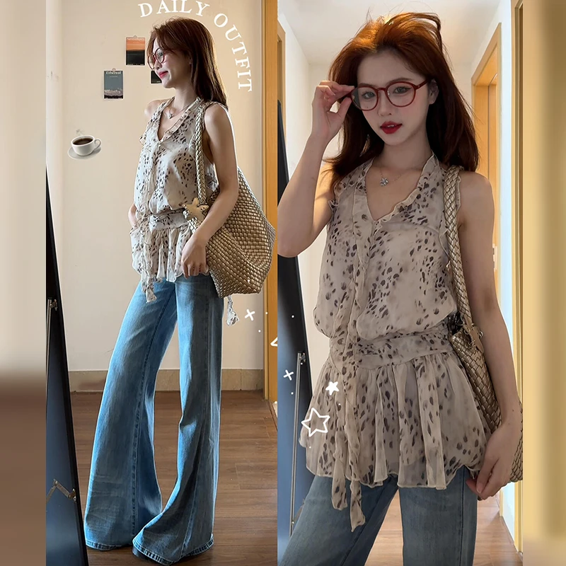 法式碎花美背吊带背心女夏季外穿2025新款露背无袖挂脖上衣设计感