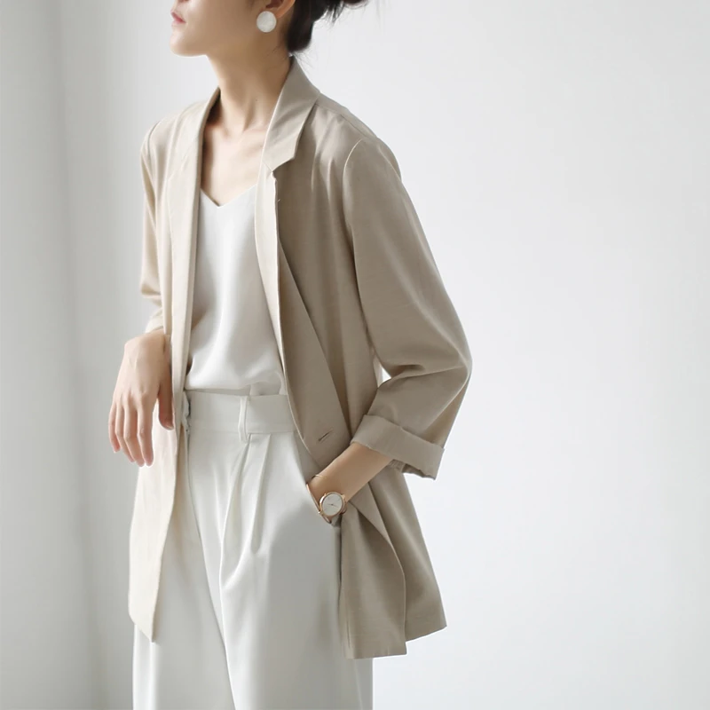 超好的版型！天丝莱赛尔 亚麻西服外套女 春季新款西服抗皱宽松