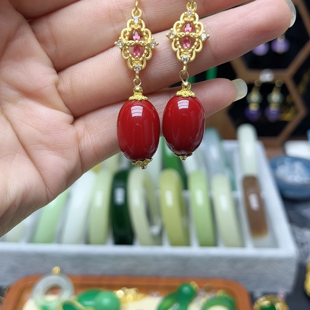 翡翠未镶嵌耳饰桶珠