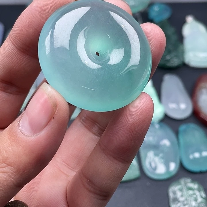 微*。平安扣，晴蓝色，微绵