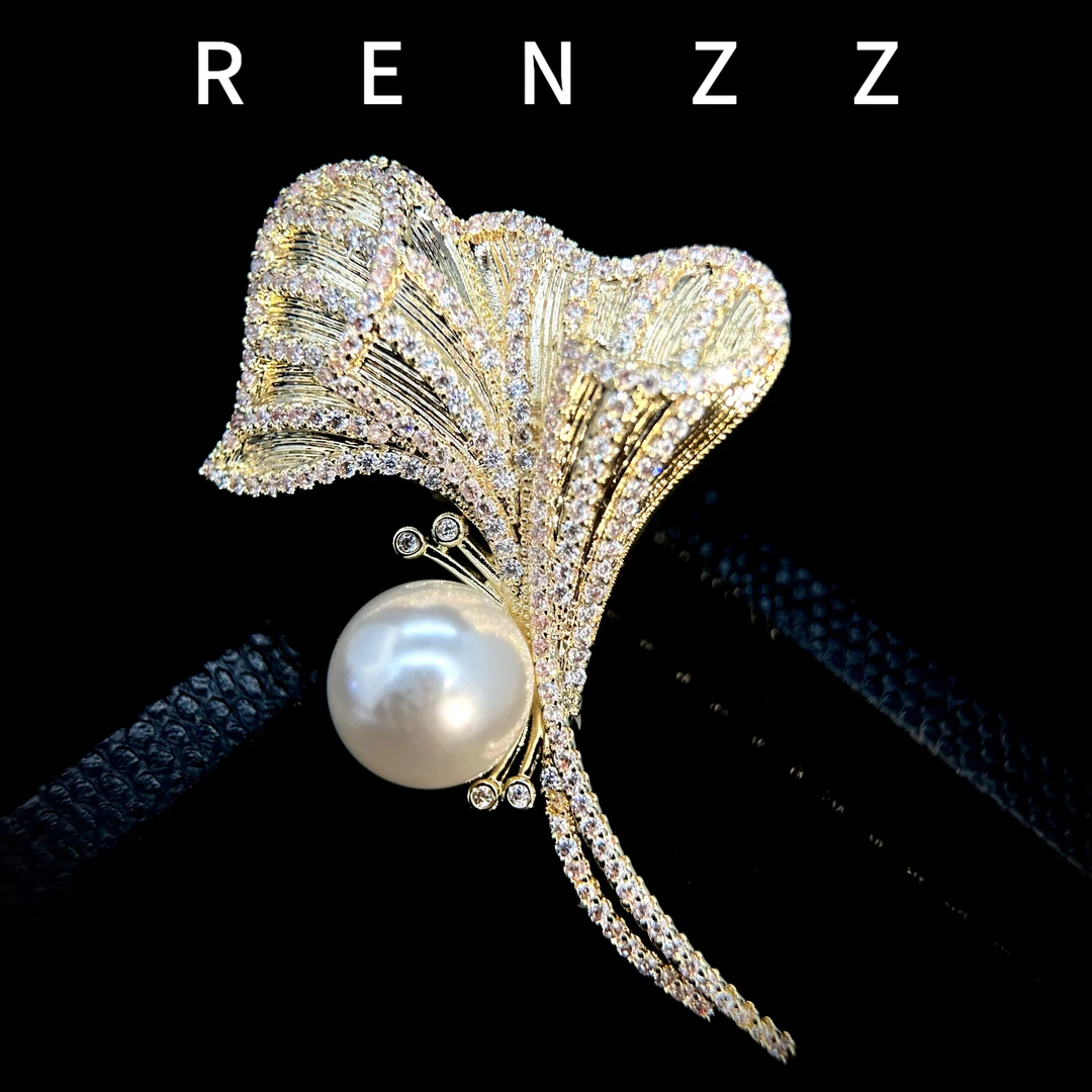 铜合金合成锆石胸针 2261英【落郁银杏】轻奢百搭黄色银杏叶胸针