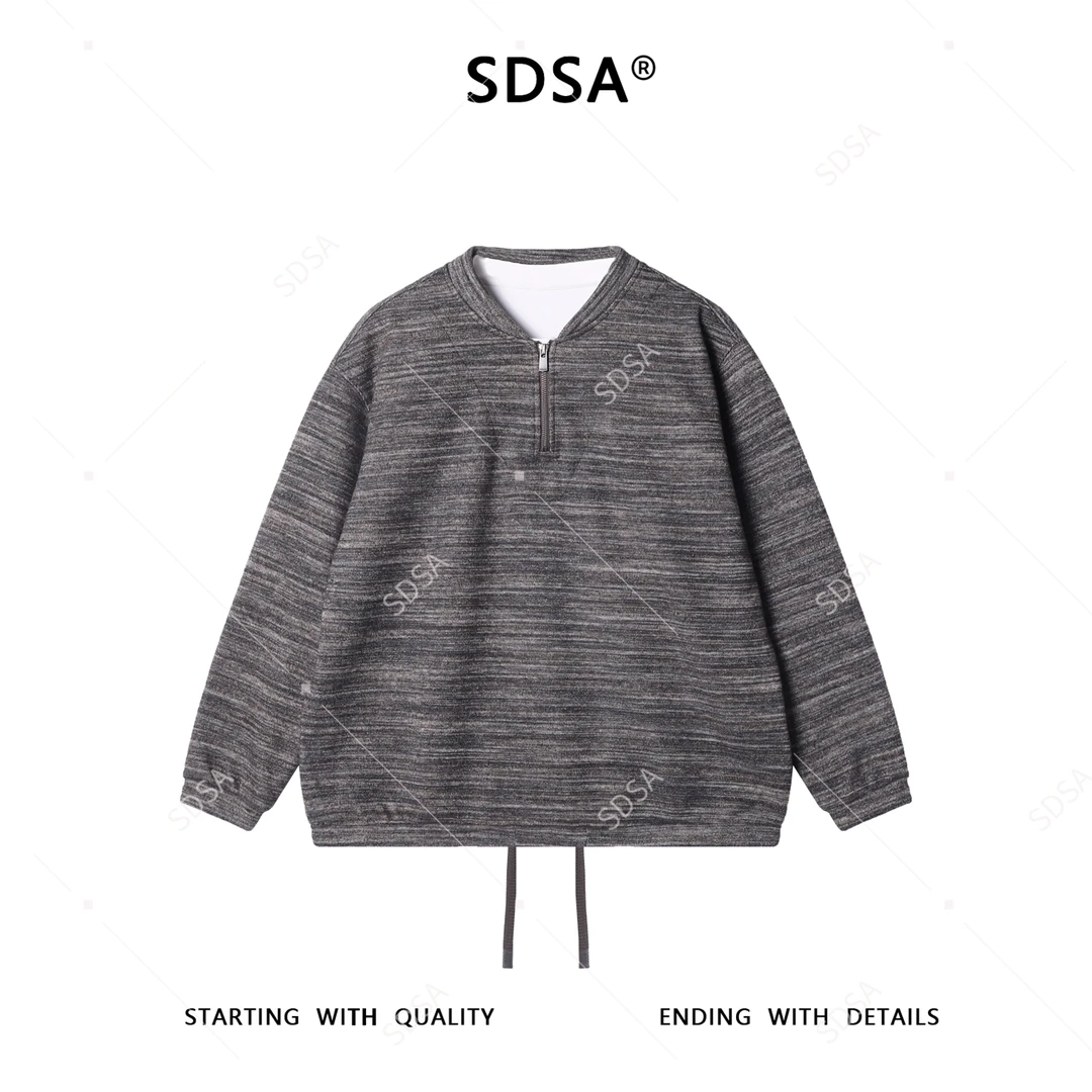 SDSA男士秋冬新款痞帅男装韩版简约假两件半拉链卫衣百搭宽松时尚