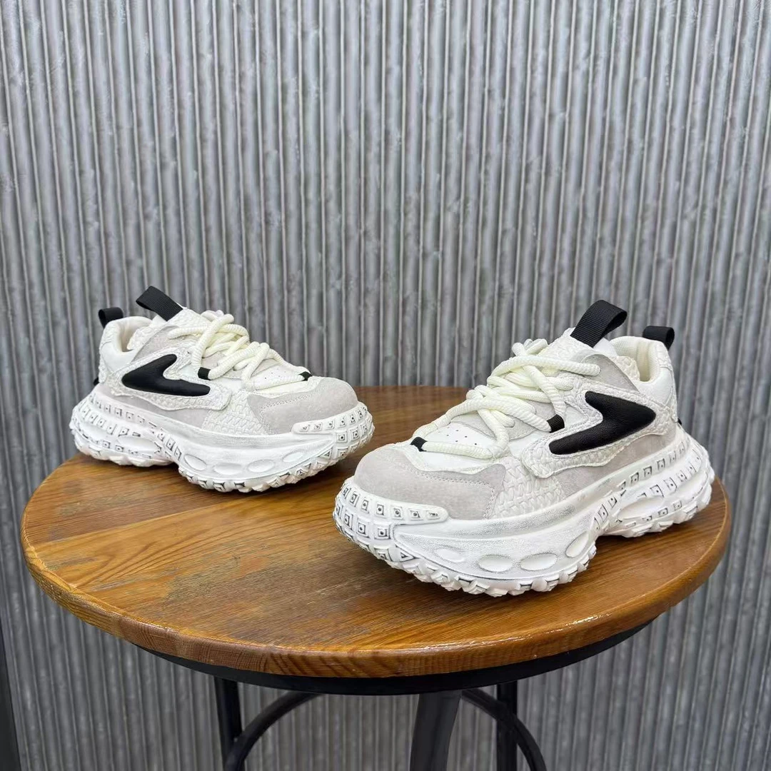 欧洲站时尚网面老爹鞋秋季新款软底增高做旧擦色高级耐磨鞋子男鞋