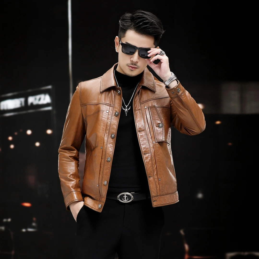 春秋季新款山羊皮真皮皮衣男青年时尚潮牌薄款帅气外套潮LQF-2308