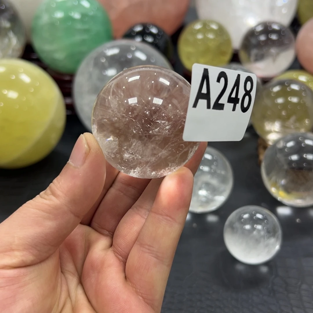 善***墨石材天然白水晶球4.8