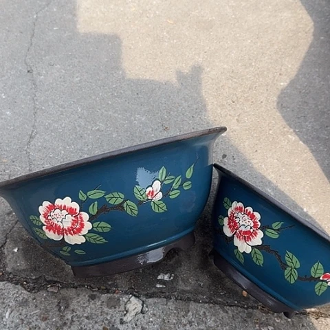 紫砂宜兴紫砂蓝精品碗盆大小花开富贵