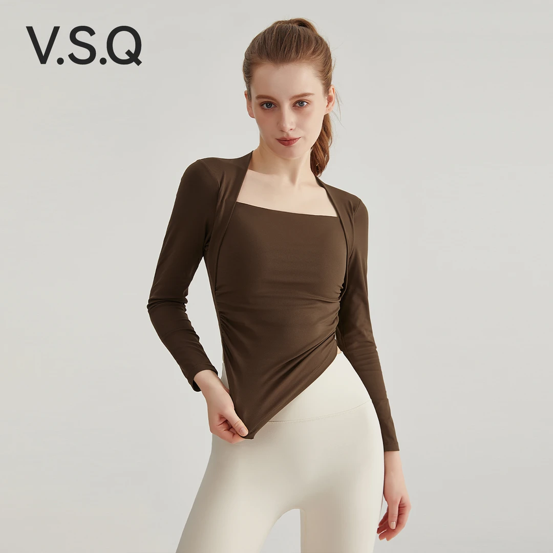 VSQ 抗菌带胸垫瑜伽服女秋季普拉提长袖速干运动紧身显瘦健身上衣