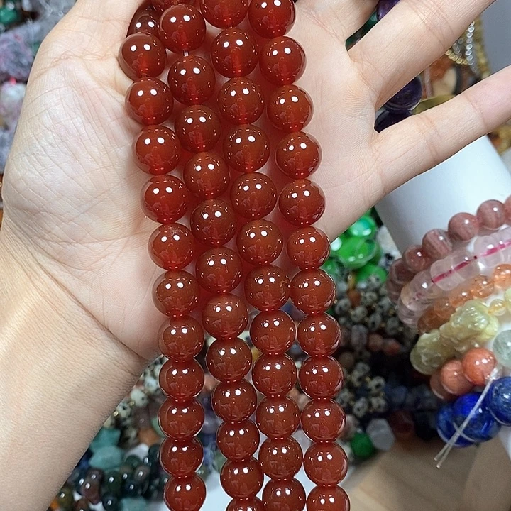 玛瑙/玉髓未镶嵌珠宝半成品A级车厘子色红玛瑙卡12mm
