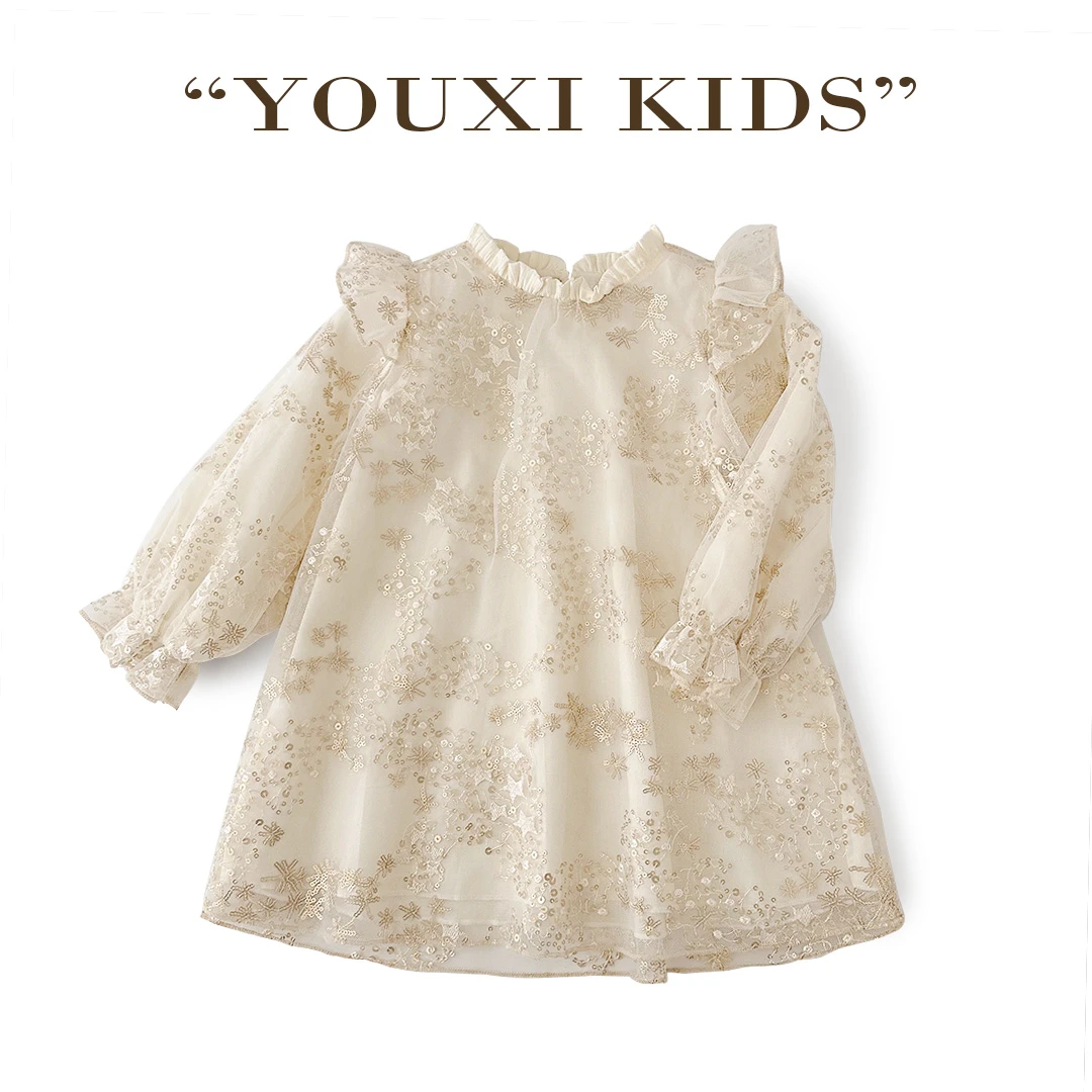 飞飞家·璀璨星辰新款春公主裙亮晶晶立领花边纱纱连衣裙  FF2560