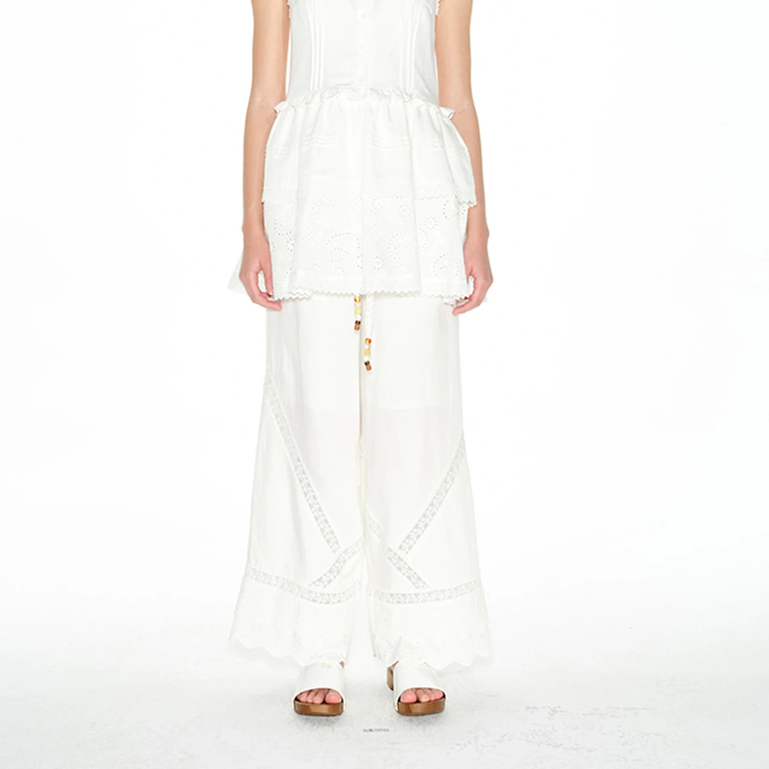 AndAnything设计师品牌蕾丝拼接刺绣白色长裤 DSC买手店 BYA37027