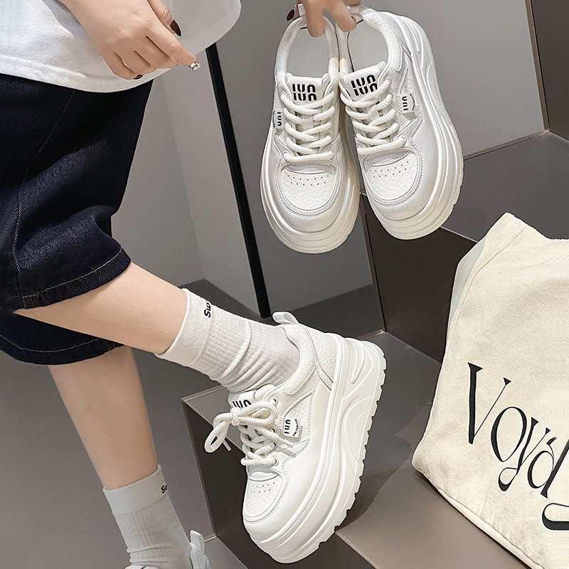 厚底小白鞋女2025春季新款真皮小个子时尚百搭休闲鞋学生增高板鞋