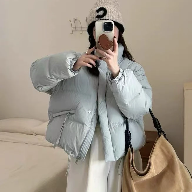 三  木  新款羽绒服女装短款立领斜拉链羽绒服