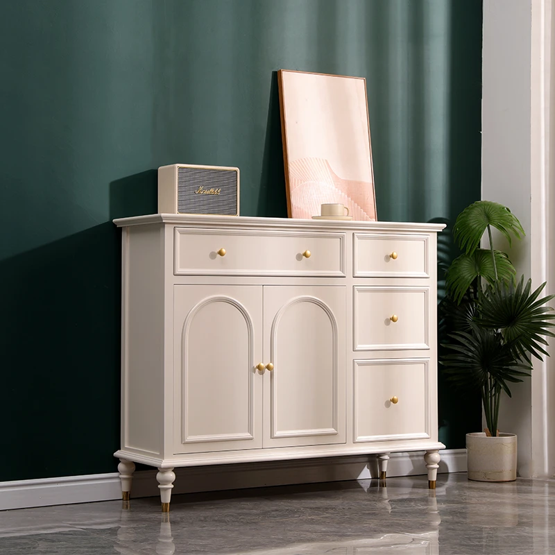 奶油风实木五靠墙斗柜现代简约客厅卧室储物柜餐边柜墙边收纳柜子