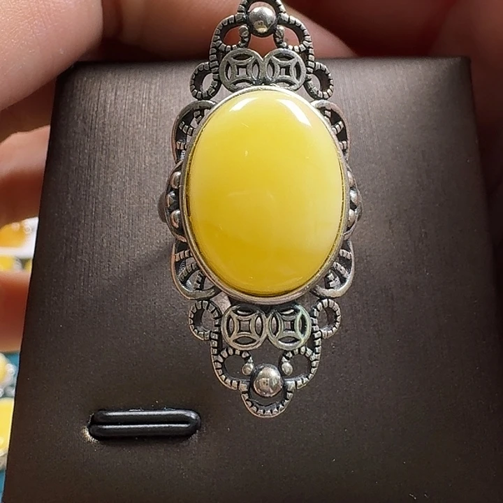 蜜蜡银S925镶嵌戒指戒指