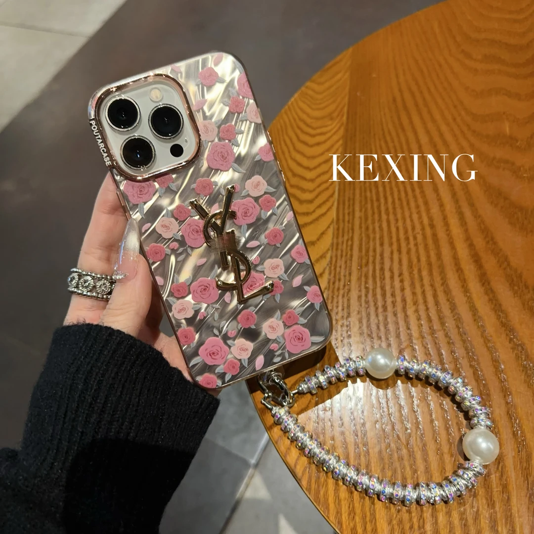 水波纹粉玫瑰16promax手机壳高级感15pro适用苹果系列14/13/12