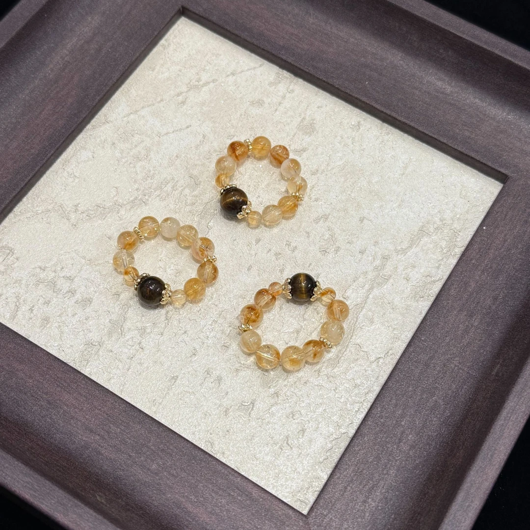 【檀香调】天然水晶黄塔晶2025新款显白温柔黄虎眼戒圈多样性发一