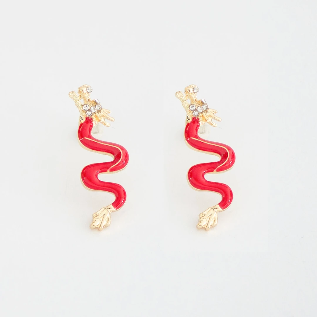铜合金耳饰 新年红色滴油龙形耳环国潮设计感气质中国风耳饰N1465
