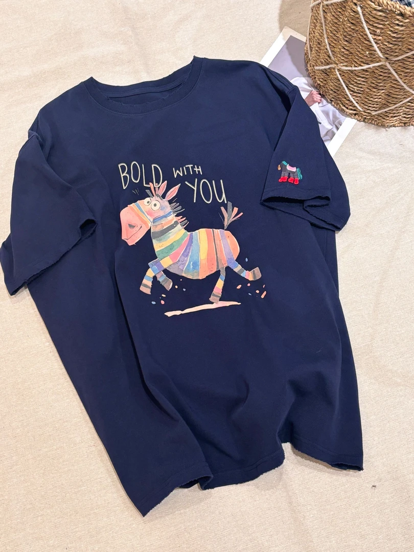 chalan 冬款圆领纯棉斑马印花图案短袖卫衣H25D0240