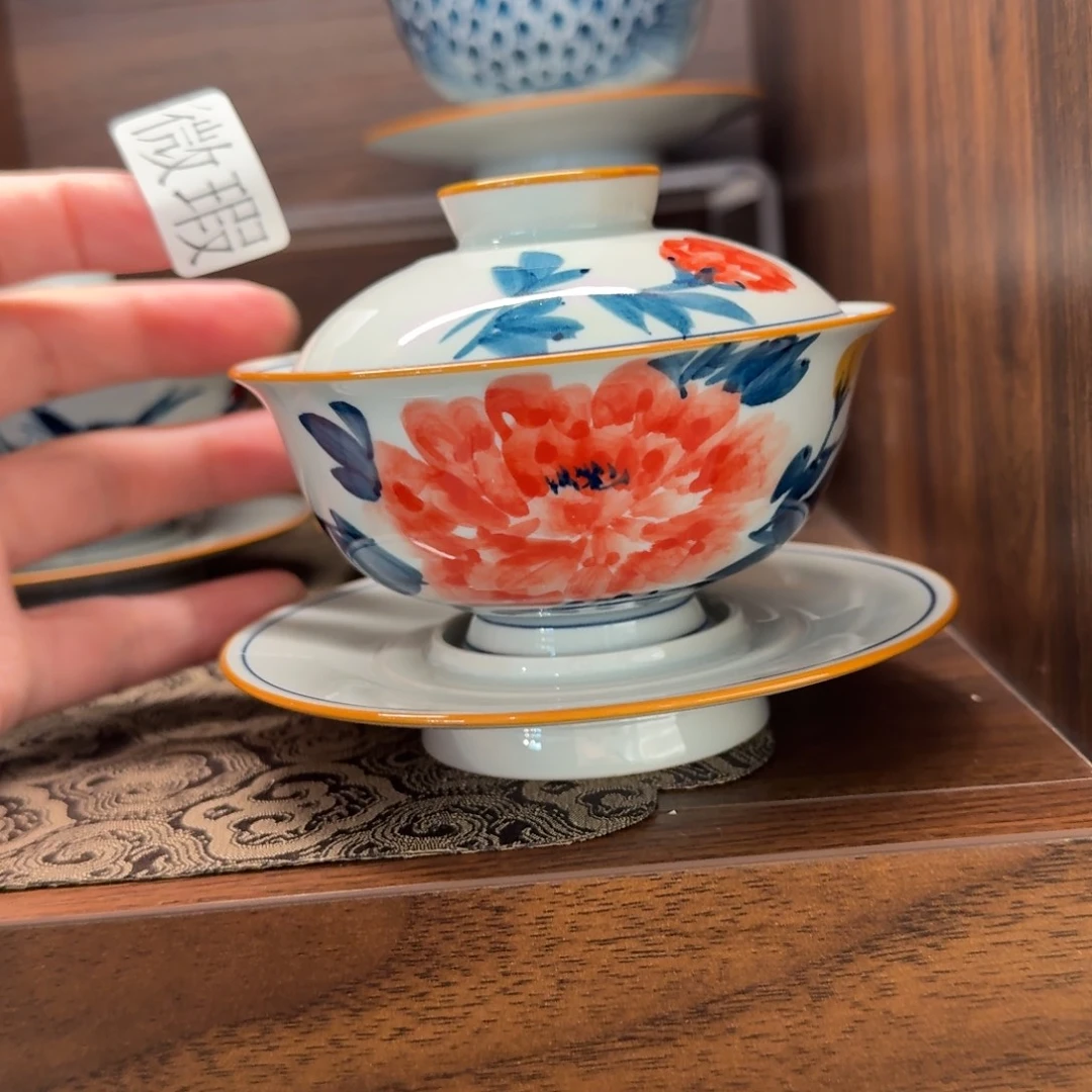 釉下手绘茶具微瑕