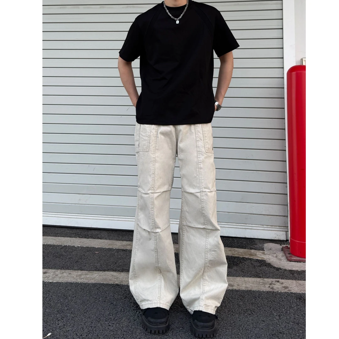 多口袋男裤子工装裤直筒微喇穿搭立体显瘦水洗休闲裤女情侣潮牌