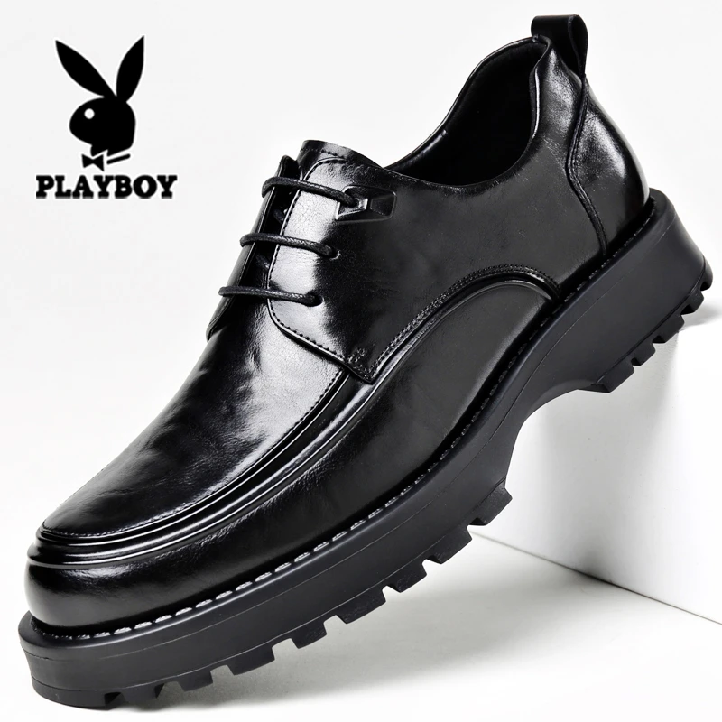 花花公子男士皮鞋真皮商务正装黑色公务员结婚新郎西装鞋2025新款