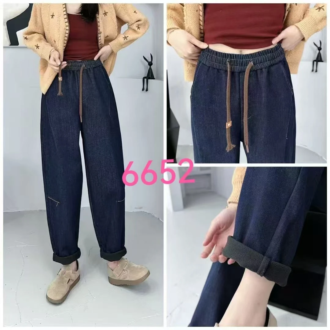 K675蓝金加绒牛仔抽绳哈伦裤6652/1