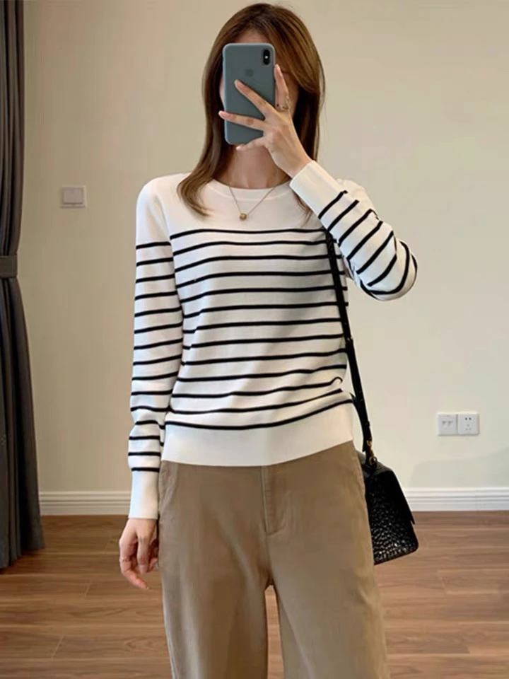 195春秋条纹长袖精仿羊毛