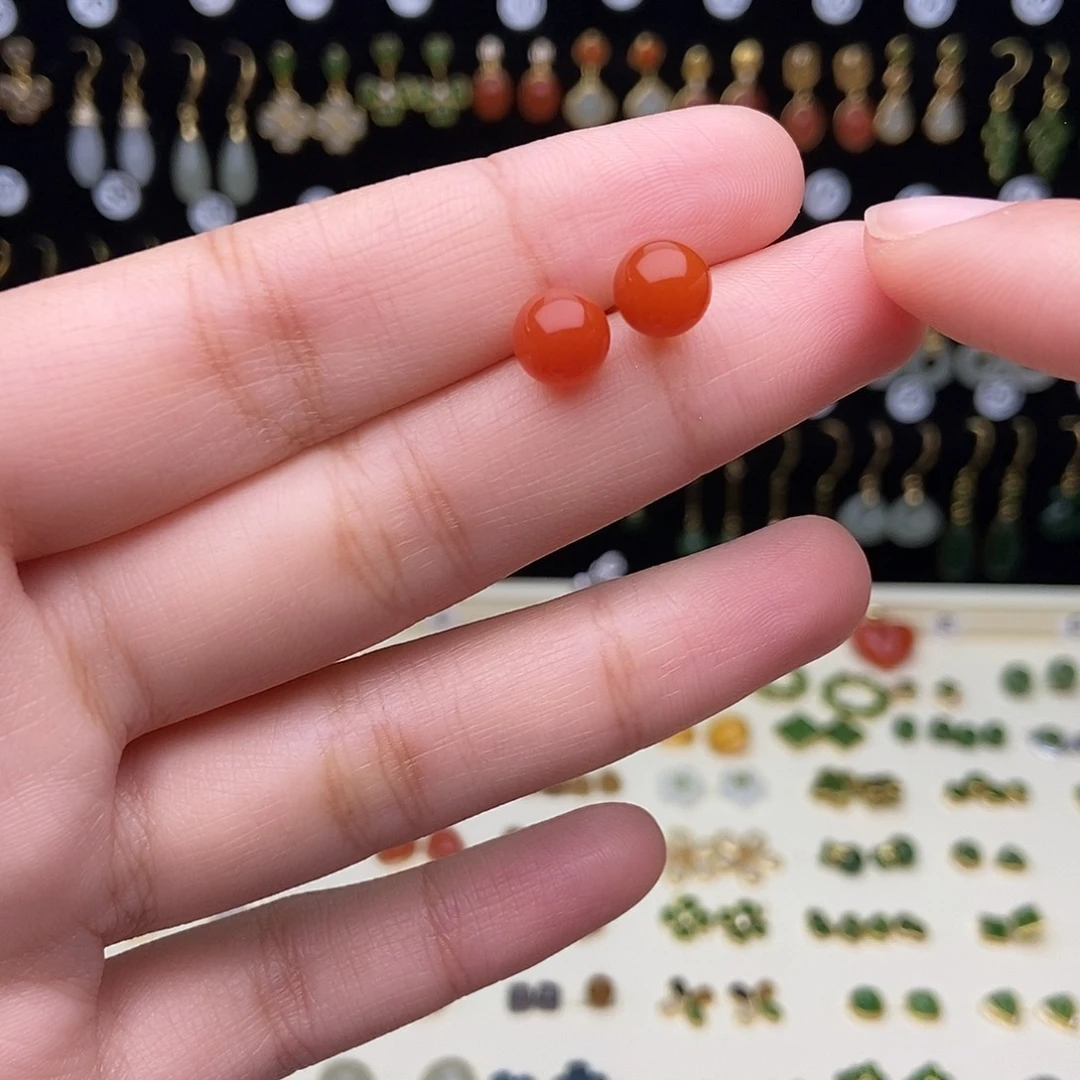 和田玉银S925镀金镶嵌耳饰