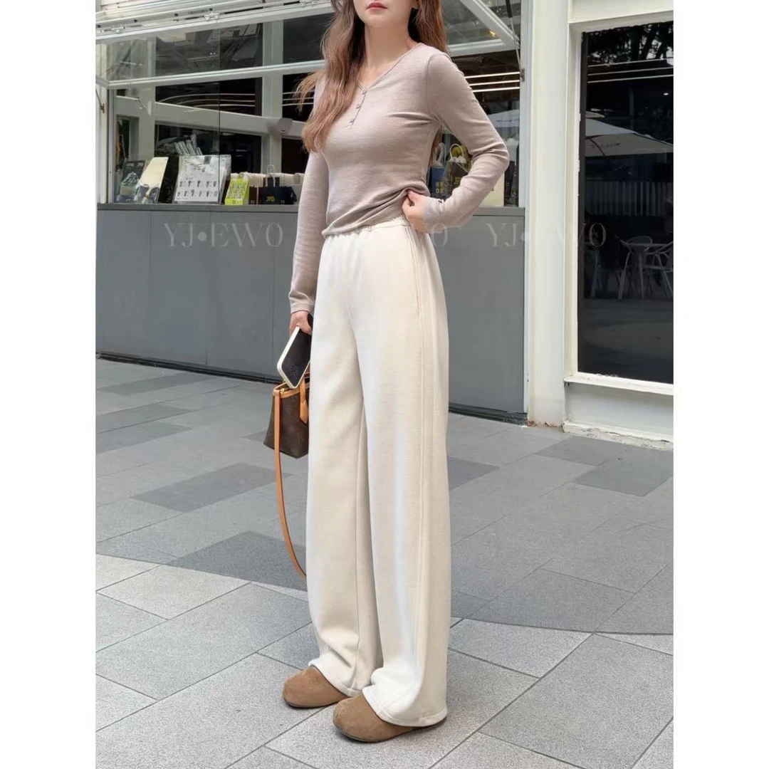 【小爽小个子】冬季窄版加绒显瘦高腰休闲百搭宽松直筒休闲裤-8686