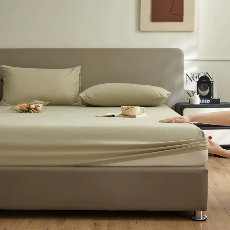 长绒棉纯色床笠三件套180*200微瑕～A07