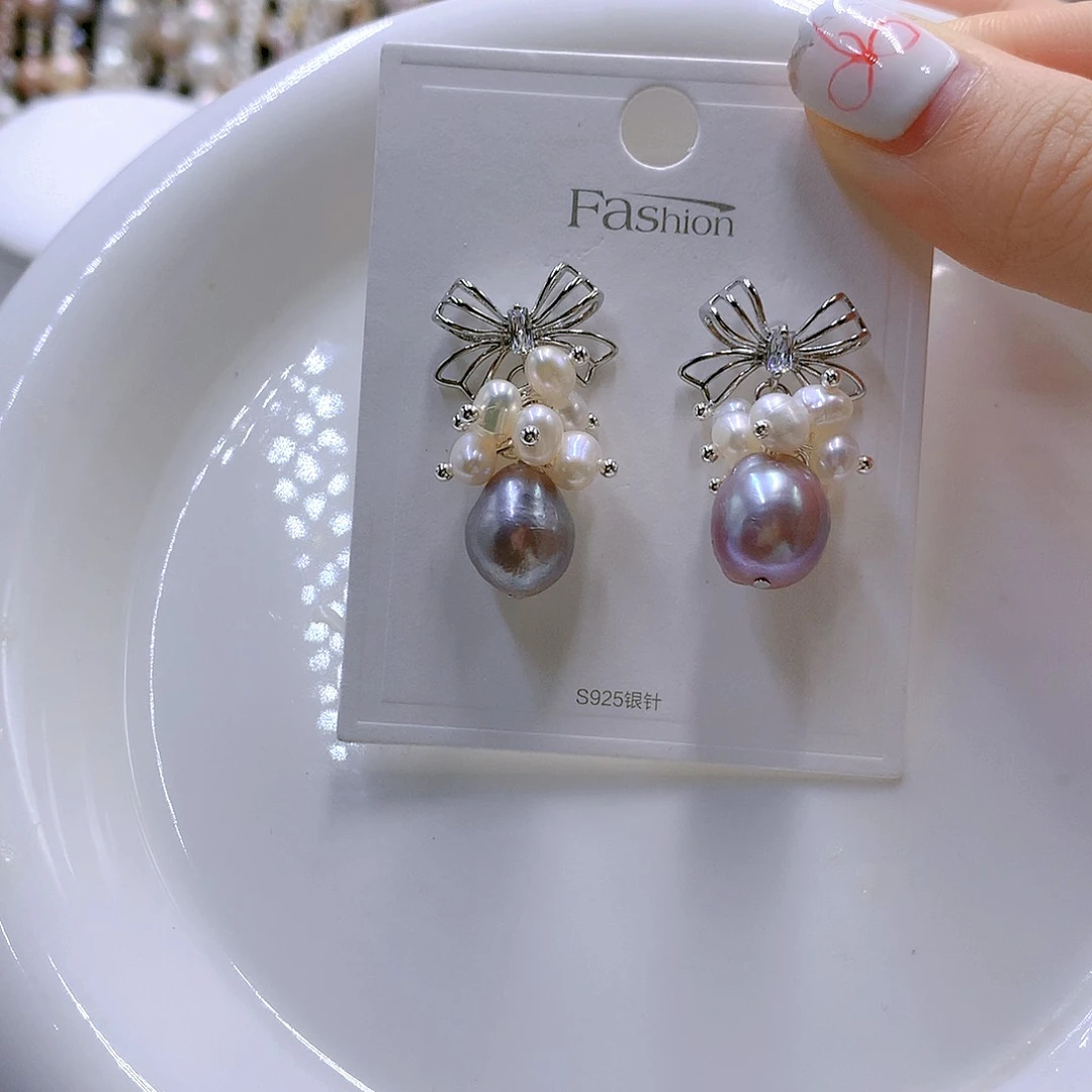 银S925镶嵌耳饰淡水珍珠