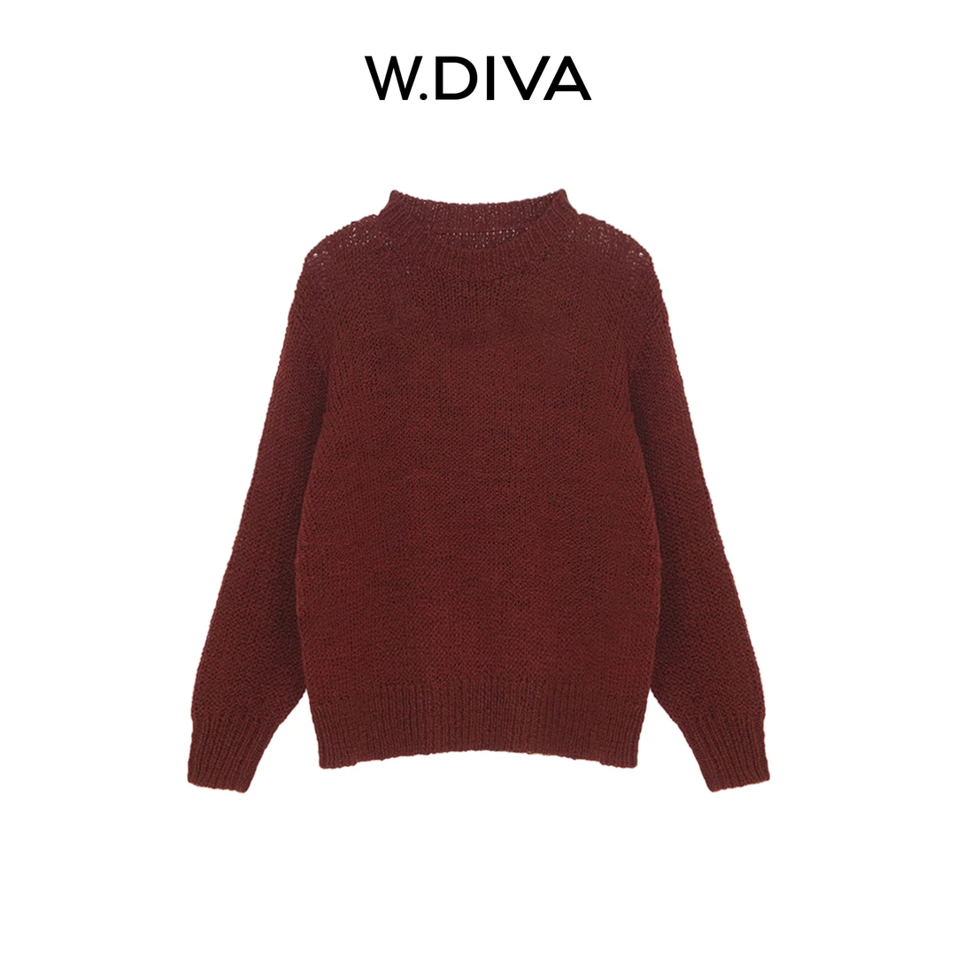 W.Diva【醇酿】100绵羊毛定织定染套头毛衫酒红色圆领长袖53Z182423