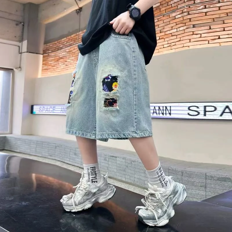 502703童装男童牛仔裤五分裤2025夏季宝宝韩版潮酷洋气男孩牛仔裤