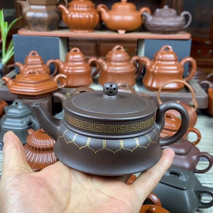 紫砂茶壶禅玉260CC原矿老紫泥描金丝特价