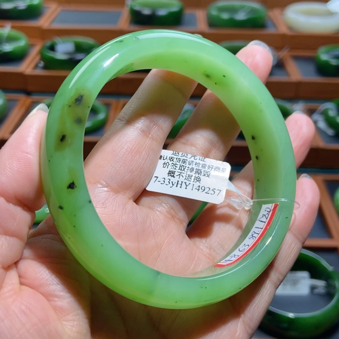 和田玉（碧玉）未镶嵌手镯苹果绿6263