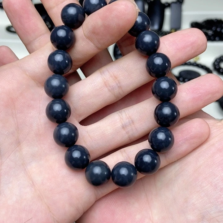 手链未镶嵌和田玉（墨玉）卡12圆珠手串莫兰迪灰