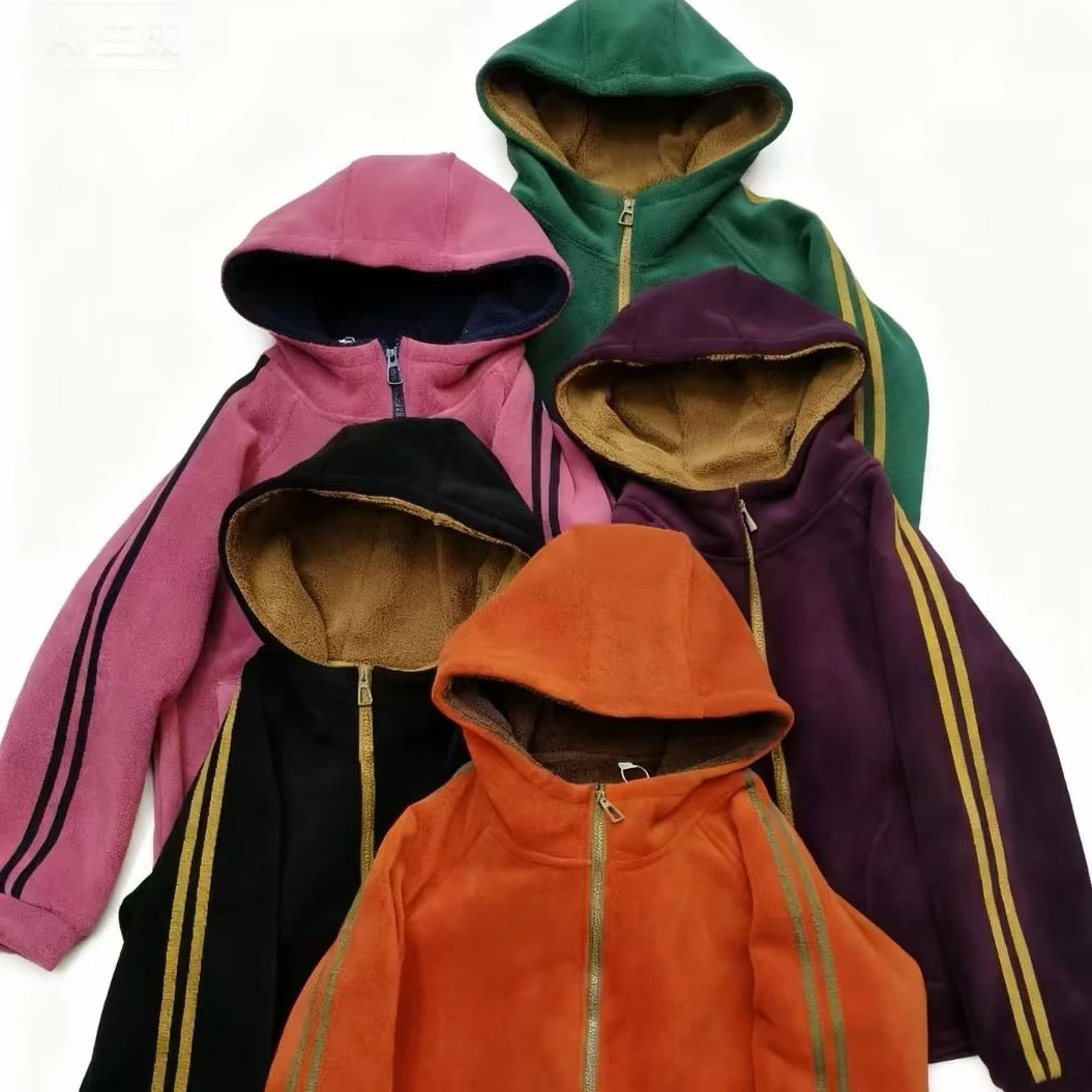 冬季爆款加绒加厚连帽拼条保暖时尚减龄外套套装女冬款带帽