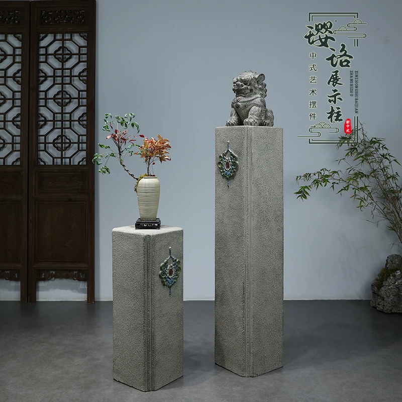 新中式仿石雕高档创意民族风璎珞展示柱酒店民宿书房玄关落地摆件