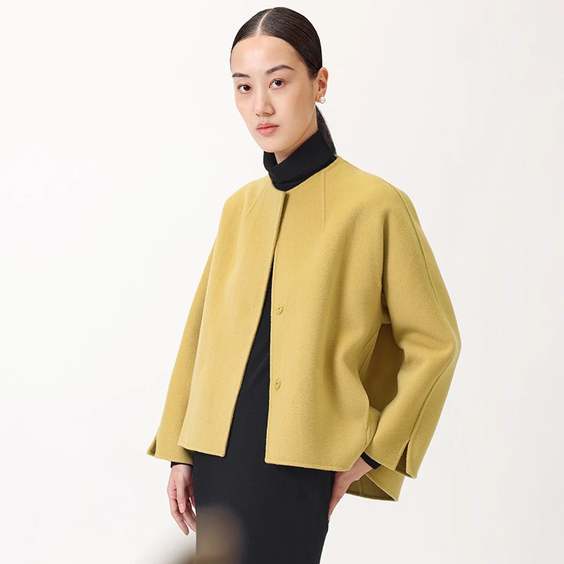 寺山文也 冬醒/体面的轻松派 澳洲羊毛双面呢 小立领短款大衣外套