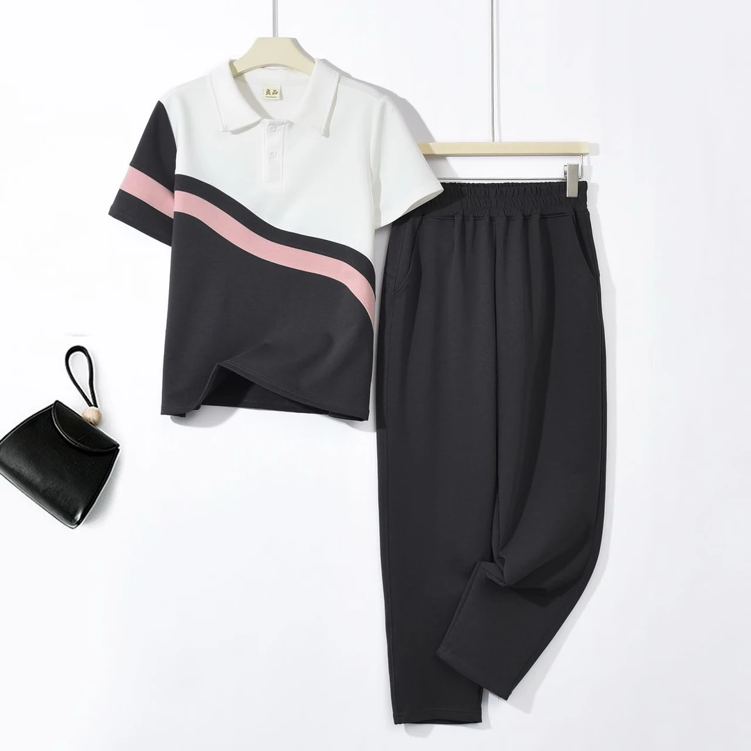 （1336）双拼色时尚高级夏季POLO套装