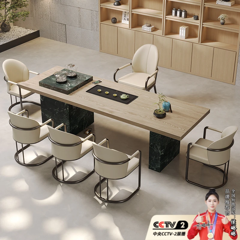 全岩板茶台茶桌椅组合现代极简高级感烧水壶一体2025新款茶桌