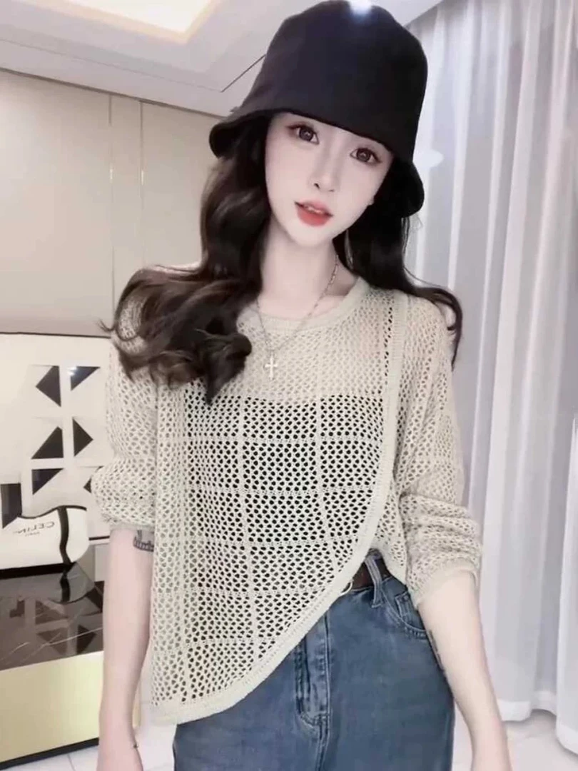设计感不规则镂空针织衫女秋装时尚高级感别致小众罩衫打底衫上衣