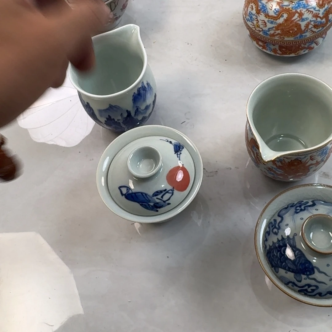 陶摆件手工手绘桃子两才盖碗