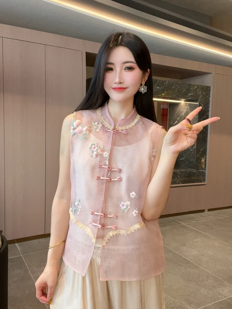 【之桃】夏季2025新款马甲女装新中式国风立领绣花薄款气质上衣马夹