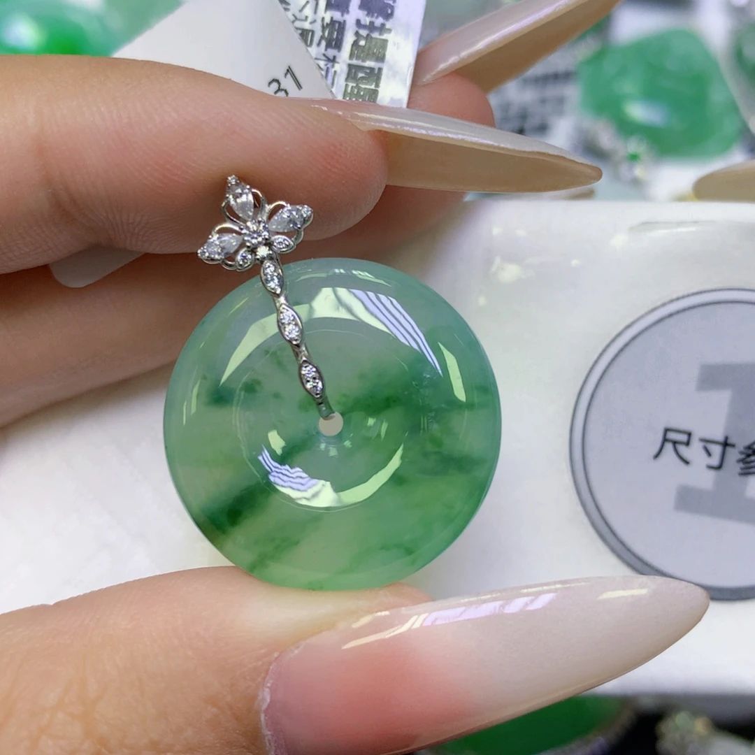 翡翠18K金镶嵌颈饰天然缅甸翡翠a货百元以上9元证书费自理