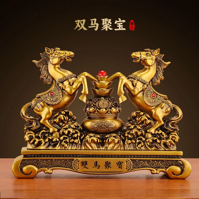 【师傅推荐】马摆件双马聚宝盆客厅玄关办公室桌面装饰公司店铺乔迁